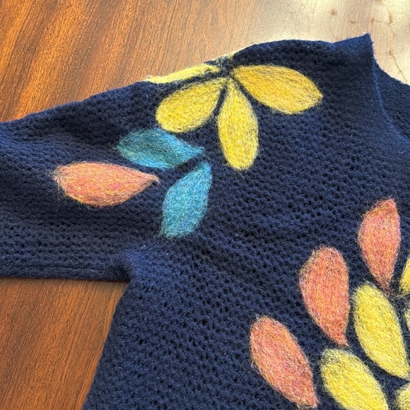 Anthropologie troubadour 100% Wool Bloom Navy Sweater - Picture 6 of 9